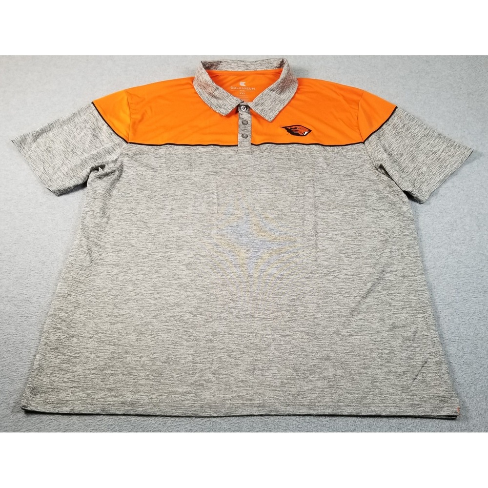 NEW‎ Colosseum Oregon State Beavers Polo Shirt Men's 2XL XXL Gray Orange Stretch